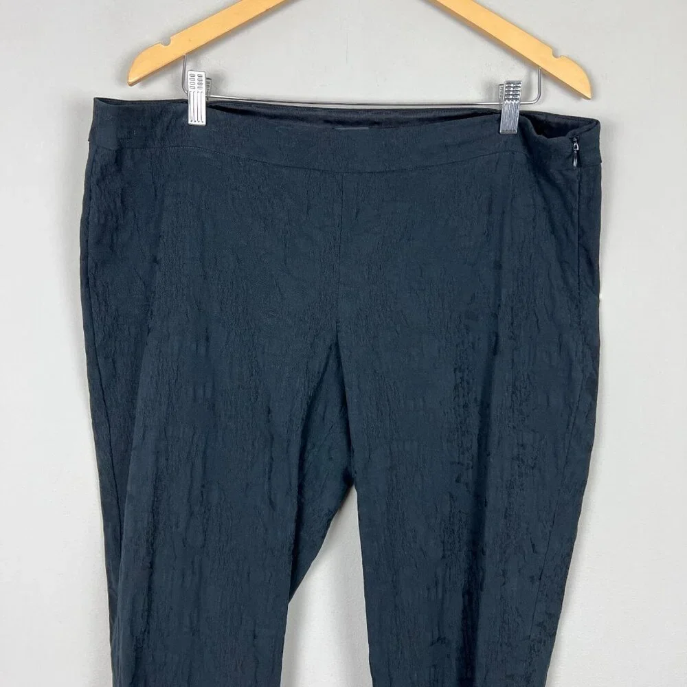 Eileen Fisher Pants Womens Large Black‎ Textured Stretch Ankle Side Zip Cotton L